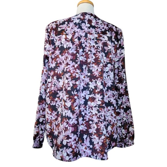 J. Jill Wearever Purple Brown Floral Long Sleeve Button Up Blouse Women's M - Picture 2 of 11